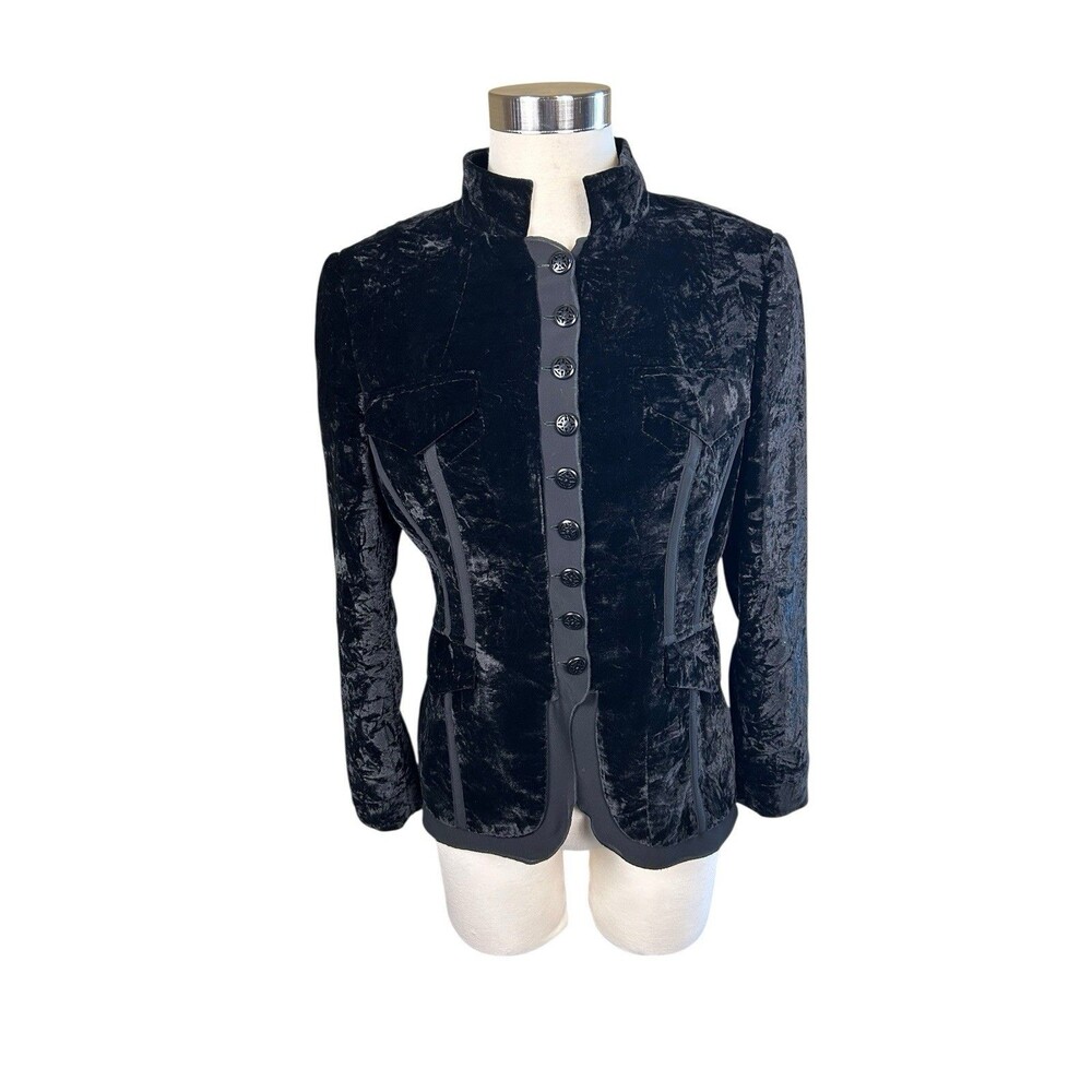 Per Se Crushed Velvet Button Down Jacket Sz 6 RARE! Victorian Chiffon Trim